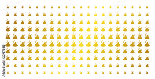 Shit smell icon gold colored halftone pattern. Vector shit smell symbols are arranged into halftone array with inclined gold gradient. Constructed for backgrounds, covers,