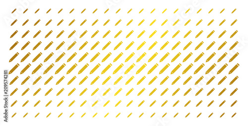 Edit pencil icon golden halftone pattern. Vector edit pencil items are arranged into halftone grid with inclined golden gradient. Designed for backgrounds, covers, templates and beautiful effects.