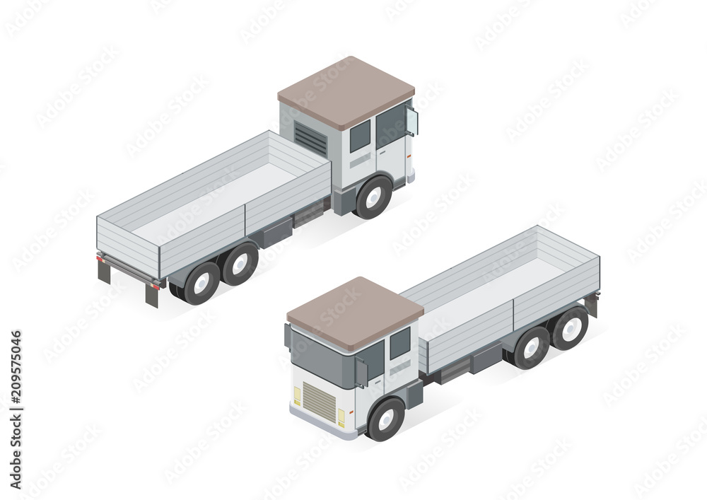 Cargo delivery truck isolated on white background. 3D View from both sides. Isometric vector illustration. Cargo delivery truck isolated on white background. 3D View from both sides. Isometric vector illustration.