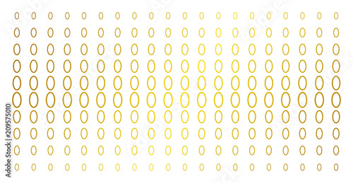 Contour ellipse icon gold halftone pattern. Vector contour ellipse objects are arranged into halftone matrix with inclined gold color gradient. Constructed for backgrounds, covers,