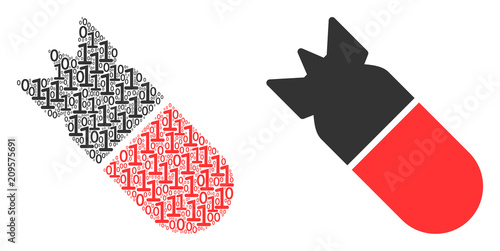 Aviation bomb composition icon of one and zero digits in variable sizes. Vector digital symbols are combined into aviation bomb composition design concept.