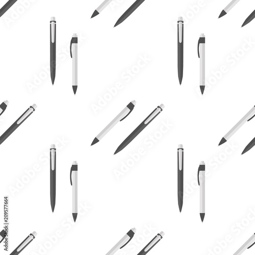 Pen seamless pattern on white background. Background with stationery writing tools.
