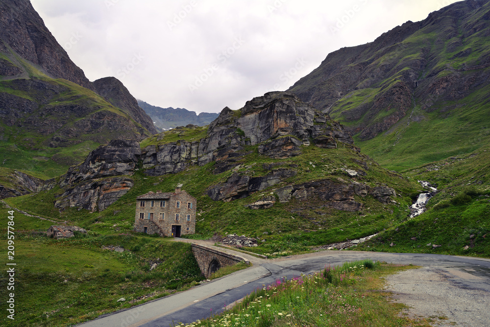 Beautiful landscape on the  Route des Grandes Alpes with Col de l'Iseran mountain pass who connects Italy to France.