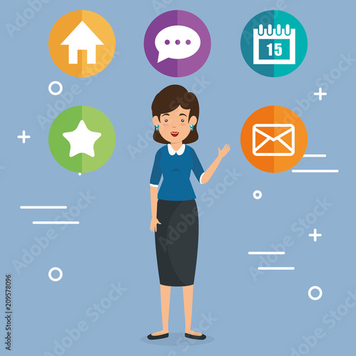 avatar woman with social media marketing vector illustration design