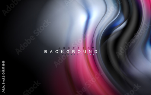 Fluid liquid colors design, colorful marble or plastic wavy texture background, glowing multicolored elements on black, for business or technology presentation or web brochure cover design, wallpaper