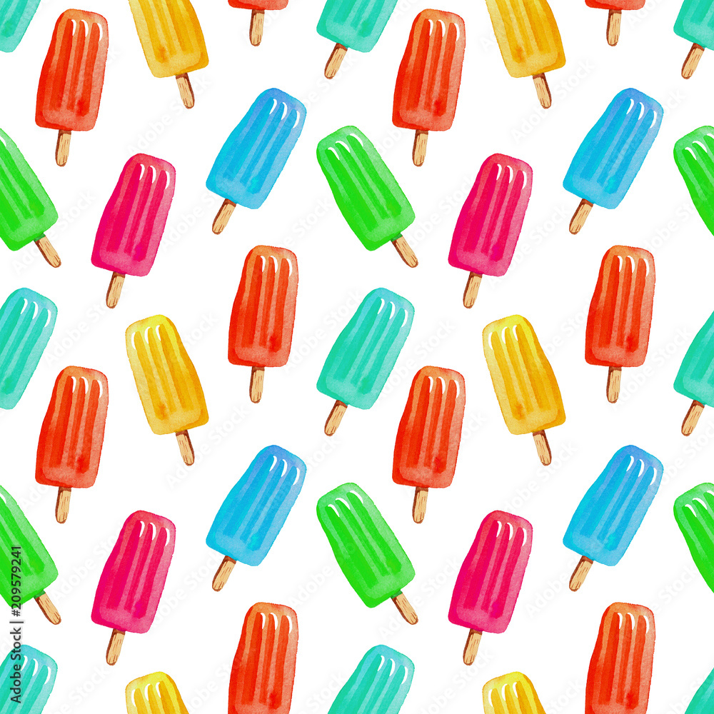 Seamless background with summer ice cream, in watercolor style. Seamless background with summer ice cream, in watercolor style.