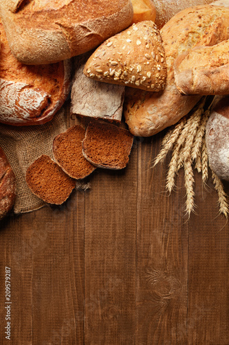 Bakery. Bread On Wood Background