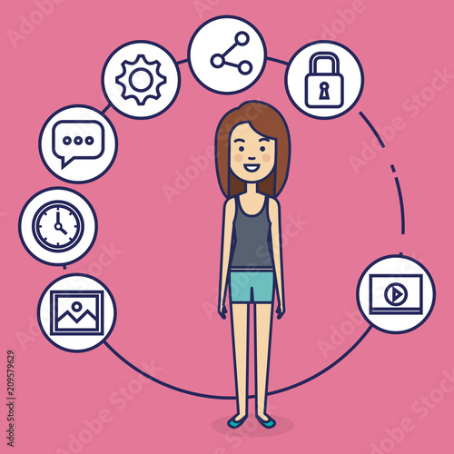 avatar woman with social media marketing vector illustration design © Gstudio