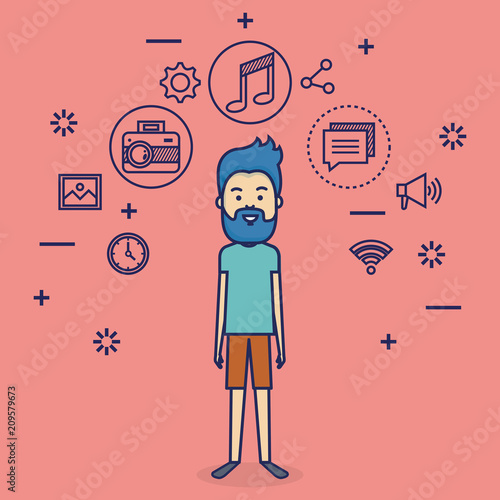 avatar man with social media marketing vector illustration design