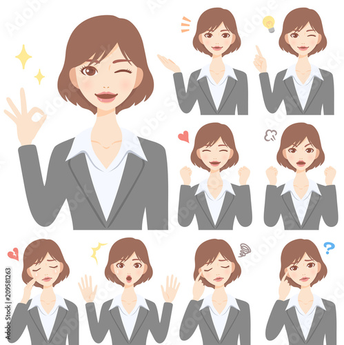 Isolated set of young woman flat style avatar expressions