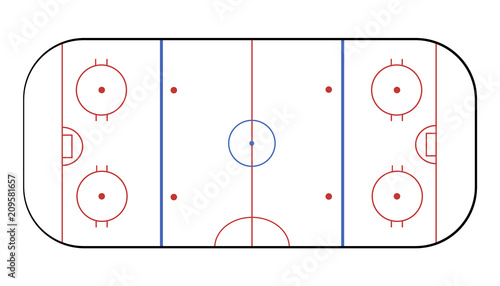 Sport field with ice and marking for hockey on white