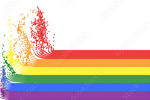 Rainbow stripes of flying colorful dots on white (transparent) background. Colors of LGBT pride flag, symbol of lesbian, gay, bisexual, transgender, and questioning (LGBTQ). Vector illustration, EPS10