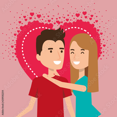lovers couple with hearts pattern vector illustration design