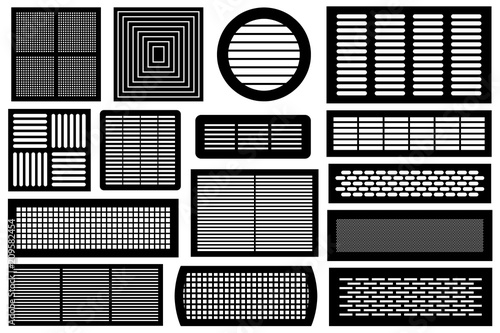 Set of different ventilations grilles isolated on white
