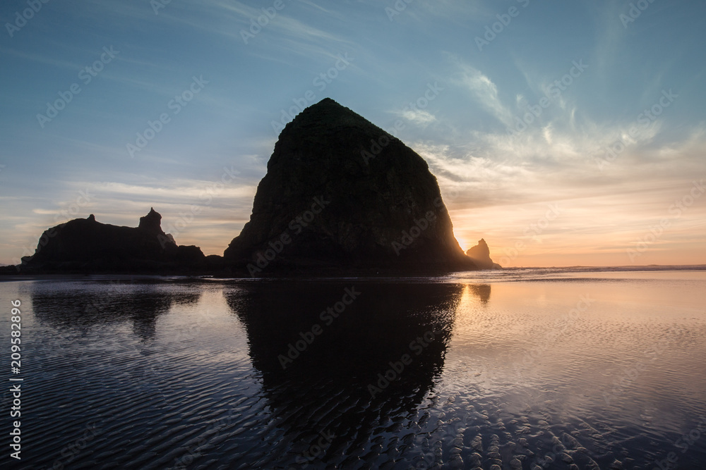 Haystack rock at sunset, Cannon Beach, Oregon