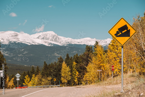 Steep grade truck road sign on highway