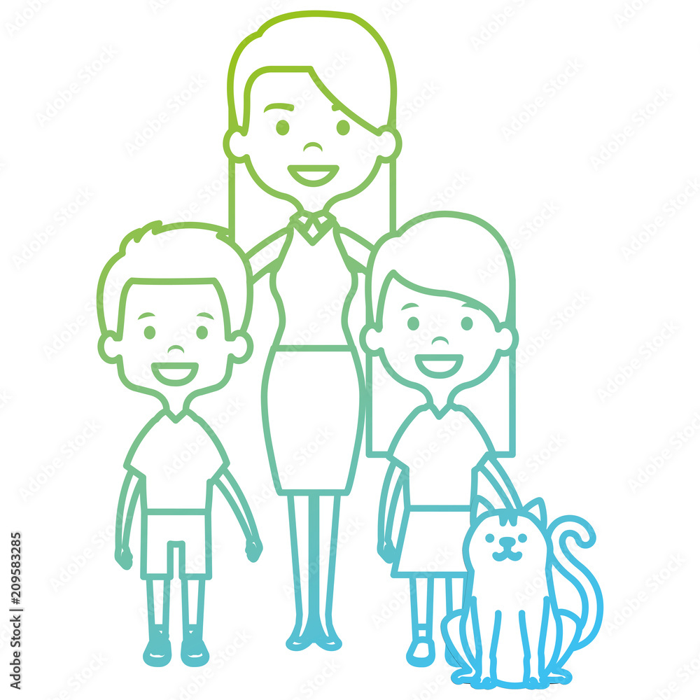 mother and kids with cute cat vector illustration design mother and kids with cute cat vector illustration design