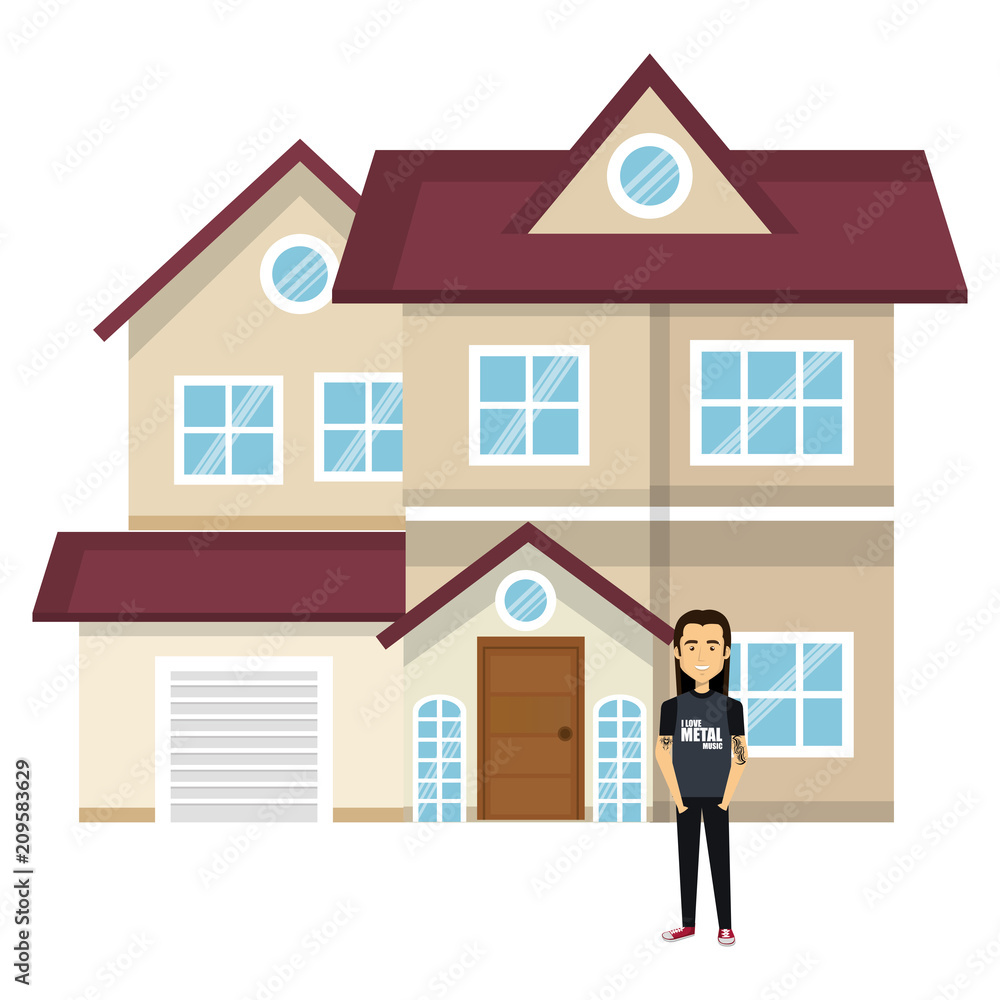 young man outside the house vector illustration design young man outside the house vector illustration design