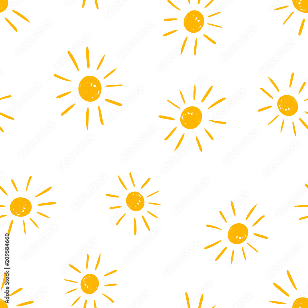 Hand drawn sun icon seamless pattern background. Business concept vector illustration. Handdrawn sunshine symbol pattern. Hand drawn sun icon seamless pattern background. Business concept vector illustration. Handdrawn sunshine symbol pattern.