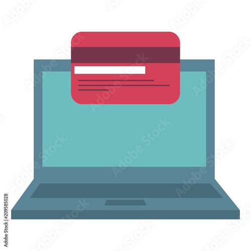 laptop computer with credit card vector illustration design