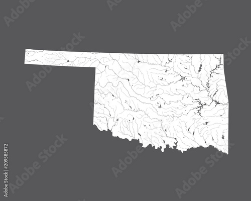 U.S. states - map of Oklahoma. Please look at my other images of cartographic series - they are all very detailed and carefully drawn by hand WITH RIVERS AND LAKES.