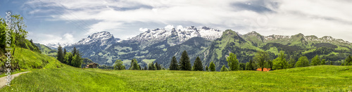 Stunning landscape panorama of Swiss Alps, Fronalpstock, Klingenstock and Chaiserstock near Illgau. Illgau is a village in Schwyz District in the canton of Schwyz in Switzerland, Europe © Eva Bocek