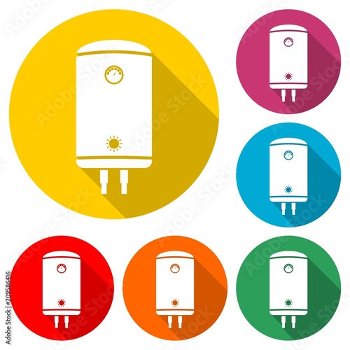 Electric boiler icon, color icon with long shadow
