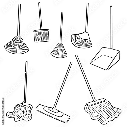 vector set of broom and cleaning mop
