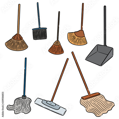 vector set of broom and cleaning mop