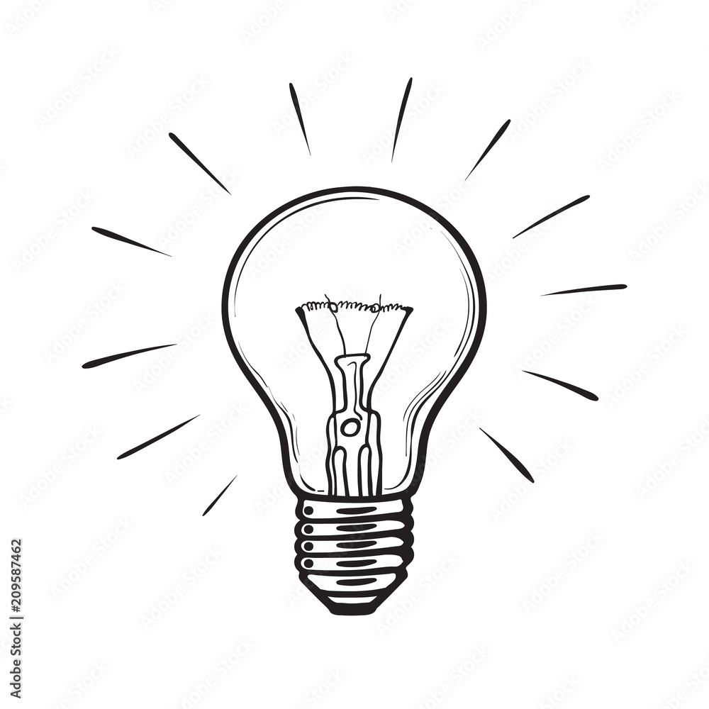 Sketch of glowing light bulb Sketch of glowing light bulb