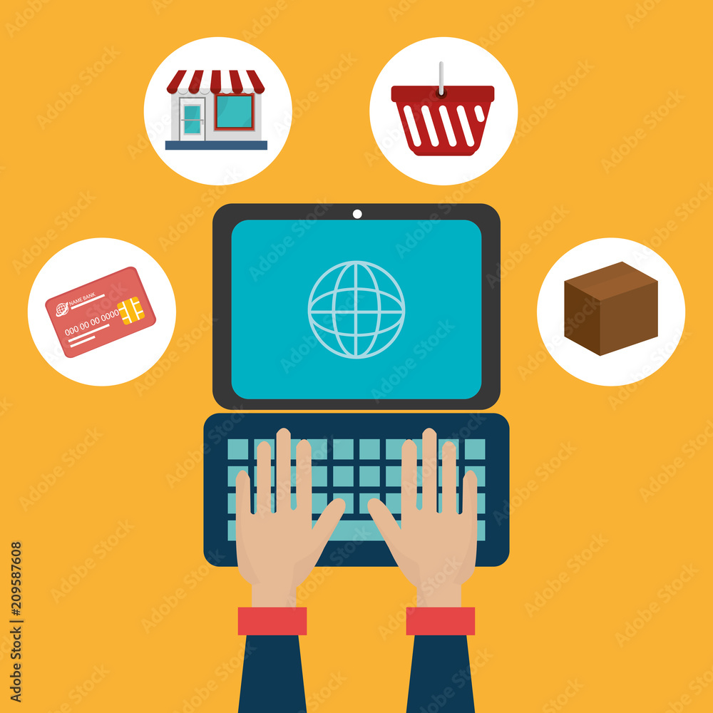 laptop computer with electronic commerce icons vector illustration design laptop computer with electronic commerce icons vector illustration design