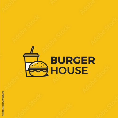 American classic burger house logo. Logotype for restaurant or cafe or fast food. 