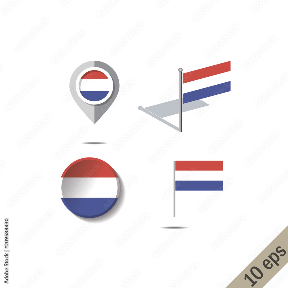 Map pins with flag of NETHERLANDS - vector illustration Map pins with flag of NETHERLANDS - vector illustration