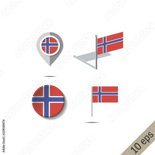 Map pins with flag of NORWAY - vector illustration
