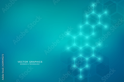 Hexagonal molecular structure for medical, science and digital technology design. Abstract geometric vector background.