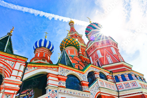 View of St. Basil's cathedral on the Red Square in summer in Moscow, Russia.
