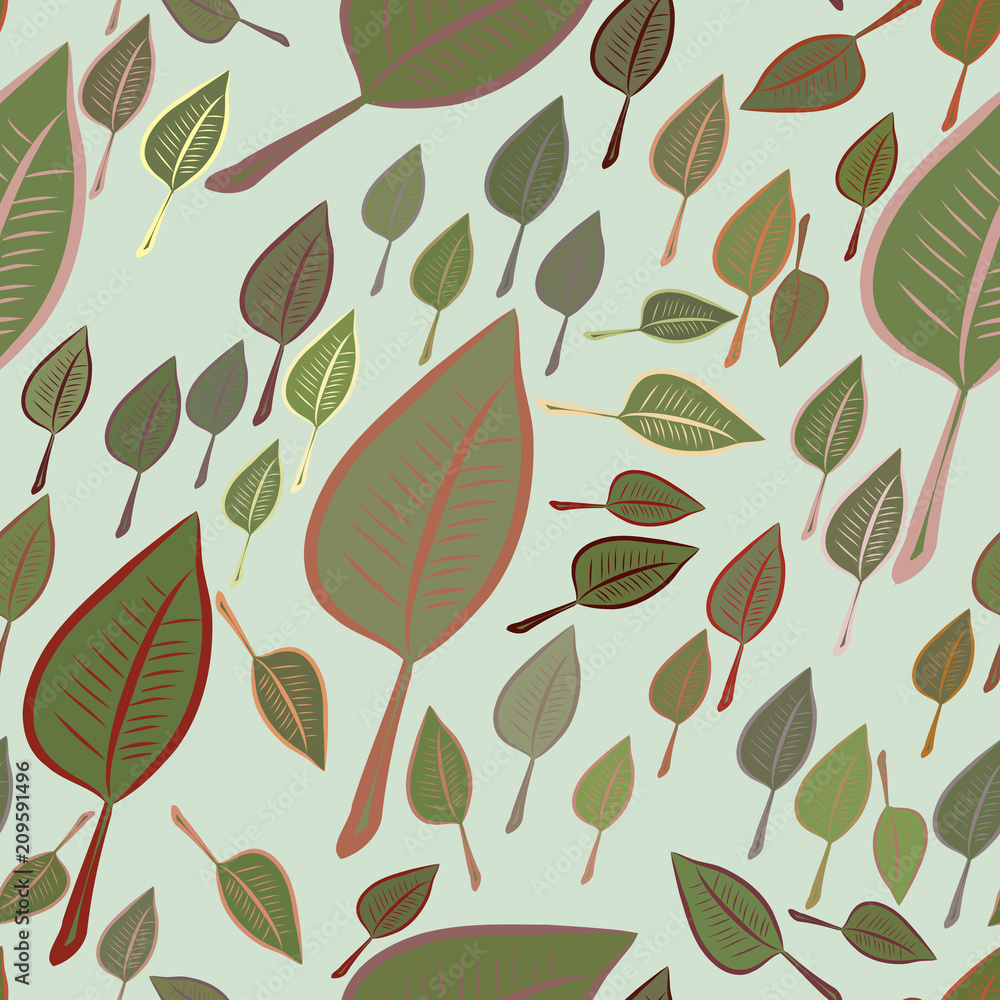 Seamless illustrations of leaves. Nature, cover, background & details.