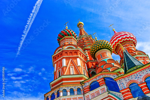 View of St. Basil's cathedral on the Red Square in summer in Moscow, Russia.