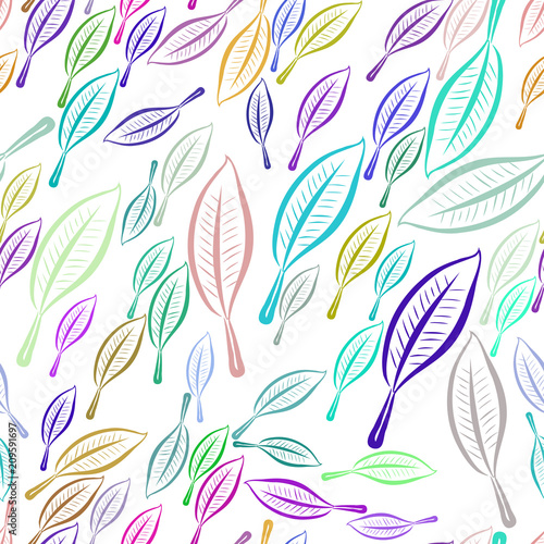 Seamless illustrations of leaves. Repeat  messy  decoration   drawing.