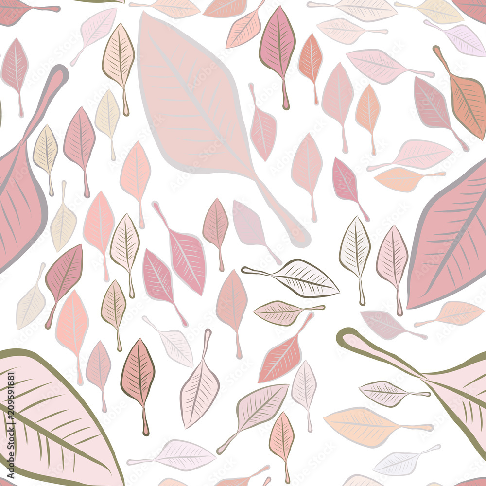 Seamless abstract leaves illustrations background. Sketch, backdrop, cartoon & surface.