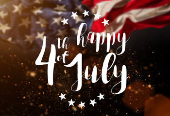 Inscription Happy 4th of July with USA flag.