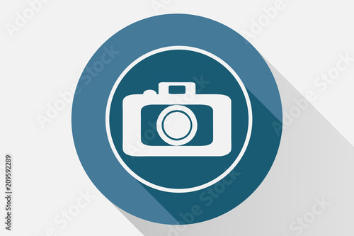 Icono azul de cámara de fotos.