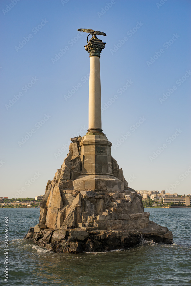 Monument to scuttled Russian ships to obstruct entrance to Sevastopol bay. One of symbols of Sevastopol.Crimea, Russia Monument to scuttled Russian ships to obstruct entrance to Sevastopol bay. One of symbols of Sevastopol.Crimea, Russia