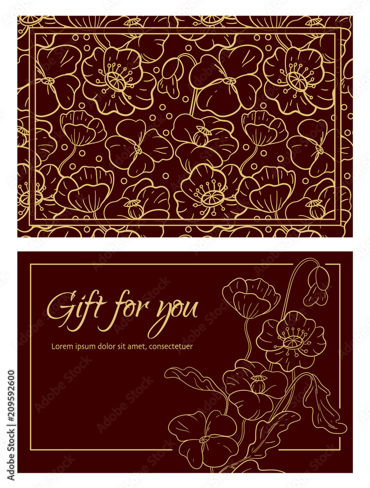 Obraz premium Design gift certificate with decorative poppies and the inscription 