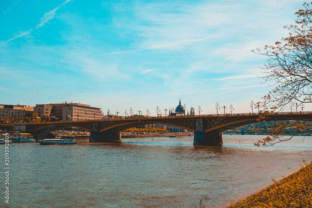 Margaret bridge at Budapest with Danube River