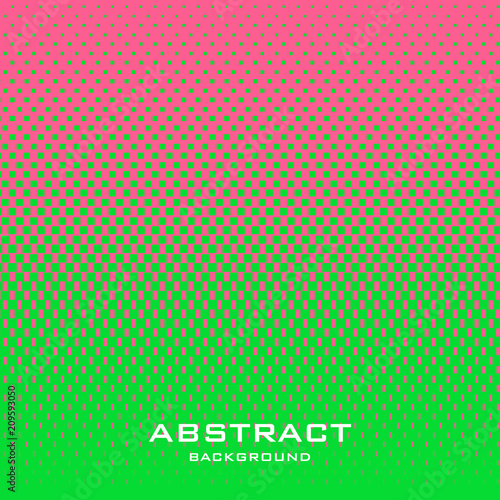 Abstract background with halftone pattern in fluorescent colors. Gradient texture with square elements ornament. Design template of flyer, banner, cover, poster. Vector illustration.