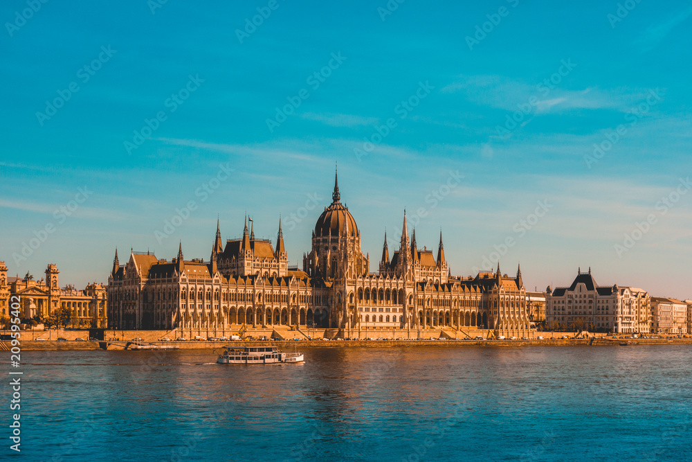 parliament building with river in the foreground at budapest