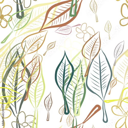 Tapety Bezszwowe liście i kwiat ilustracje tła streszczenie, wyciągnąć rękę. Koncepcja, natura, płótno i powtórzenie.