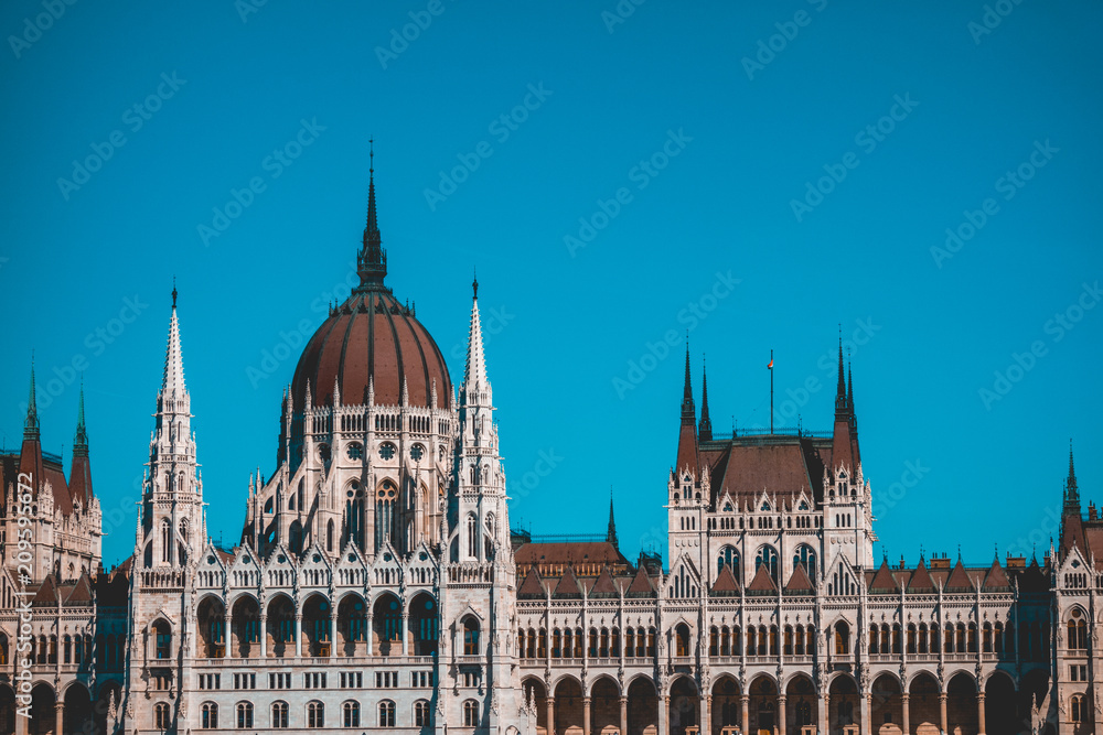 hungary parliament in detailed view and clean sky