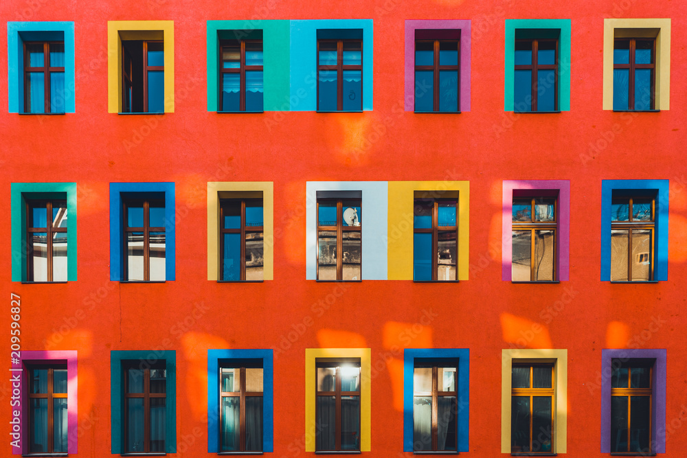Obraz premium beautiful colorful facade at berlin with light leaks on the building